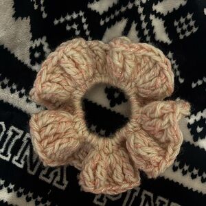Crochet Cream/Pink Sparkle Hair Scrunchie